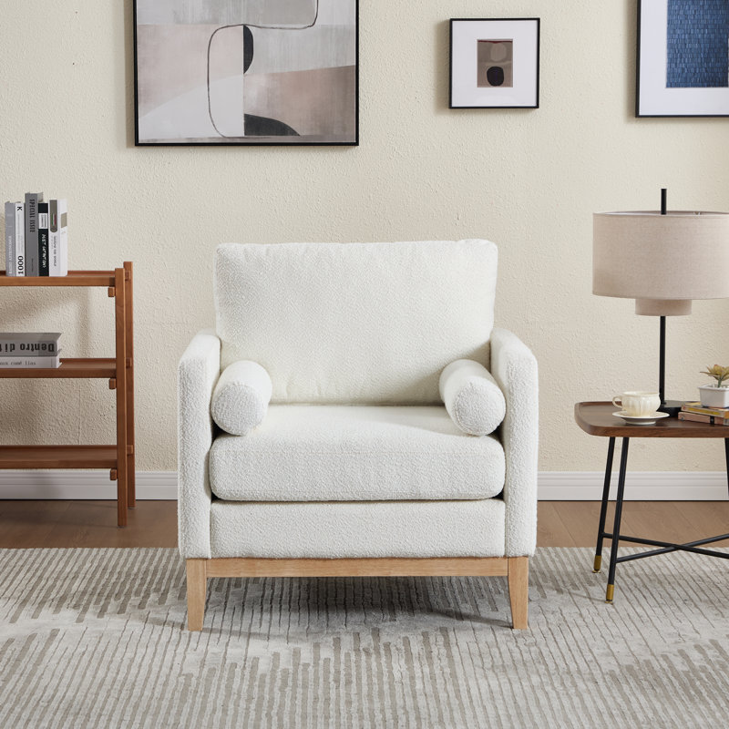 Chaise d'appoint rembourrée avec 2 coussins, Bois naturel, Ivoire ivoire