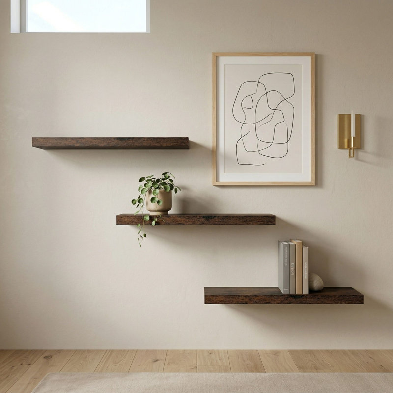 16“W Floating Shelves for Wall Decor, Kitchen, Bathroom, Workspace(set Of 3), Dark Wood