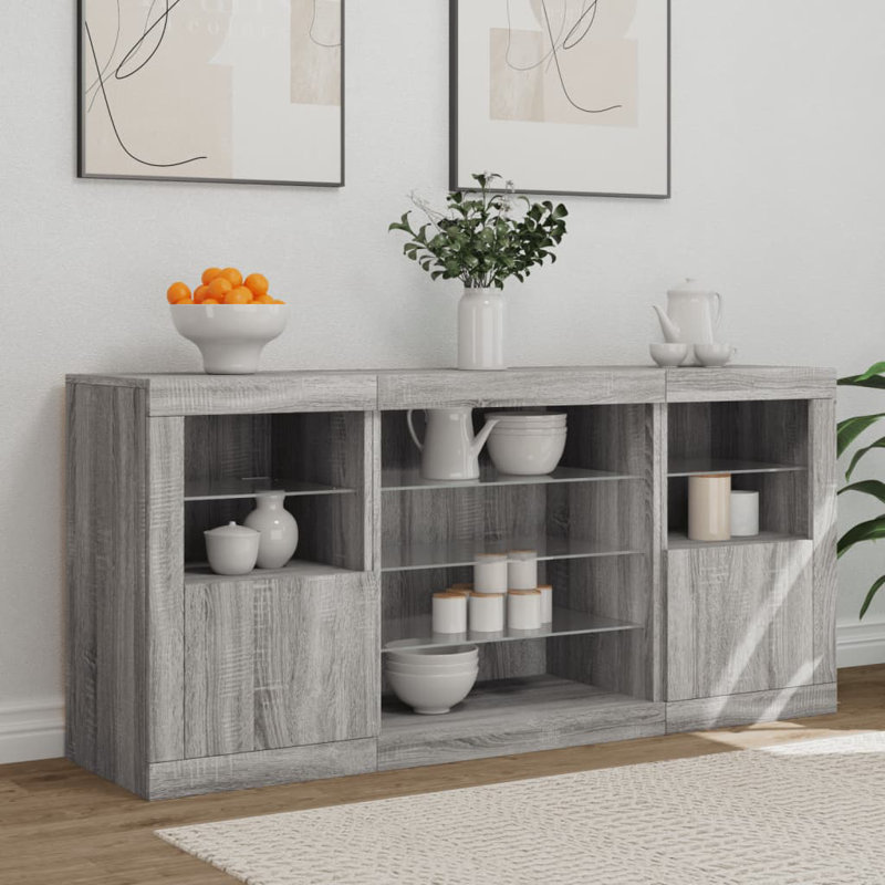 Azzie 142.5 cm W Glass Sideboard, Grey Sonoma