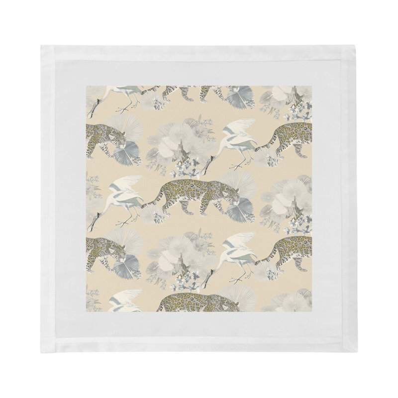 Leopard Walk Cameo Hemstitch 22" Linen/Cotton Napkin, Cream