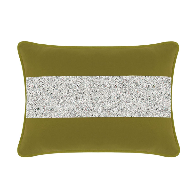 Coussin lumineux avec rayures strass - velours, Rectangular 14"H x 20"W, Velours olive / argent