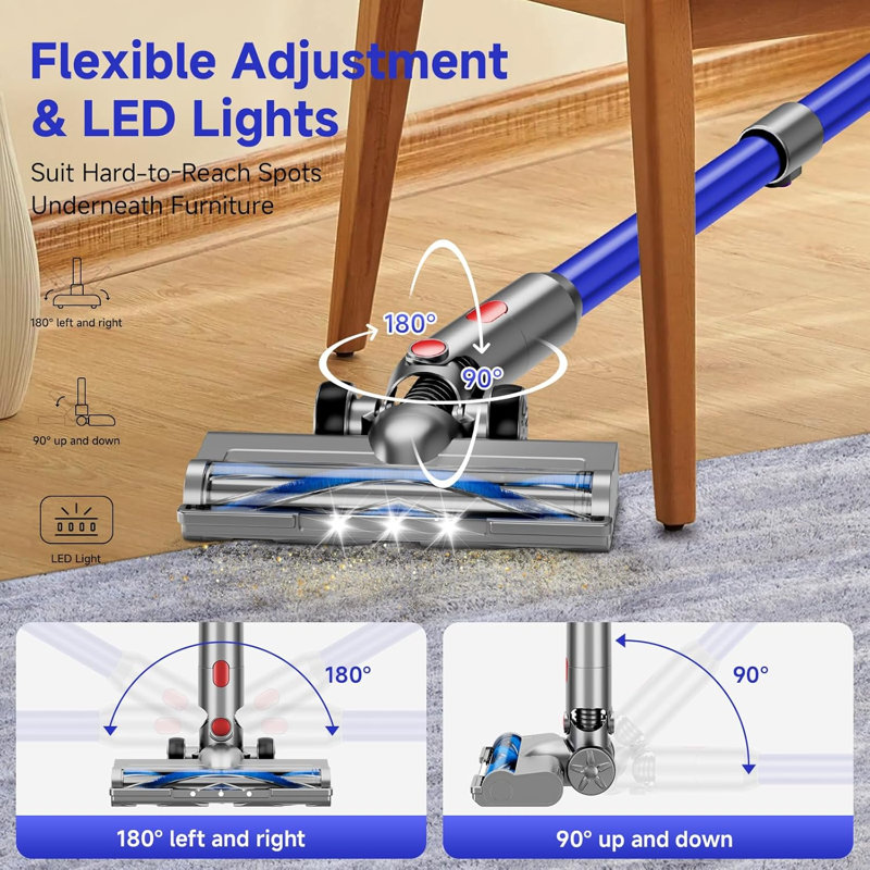 Cordless Vacuum Cleaner For Home - Lightweight, Stick Vacuum Clean With Rechargeable Battery, Max 45mins Runtime, 8 In 1 Handheld Vacuum For Hardfloor & Carpets Pet Hair, Blue