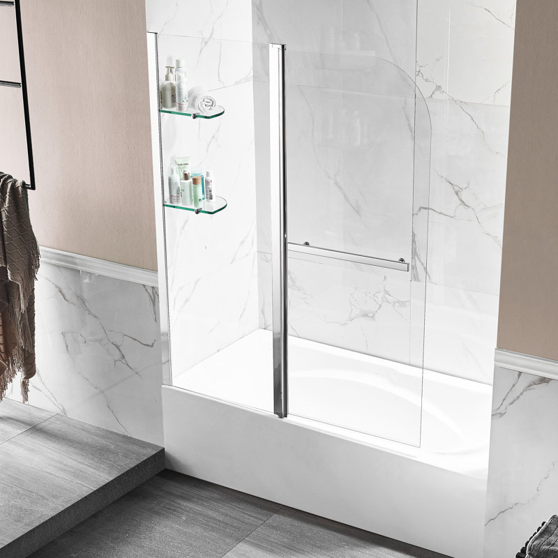 Galleon 58" H Hinged Frameless Tub Door with Tsunami Guard Technology, Polished Chrome