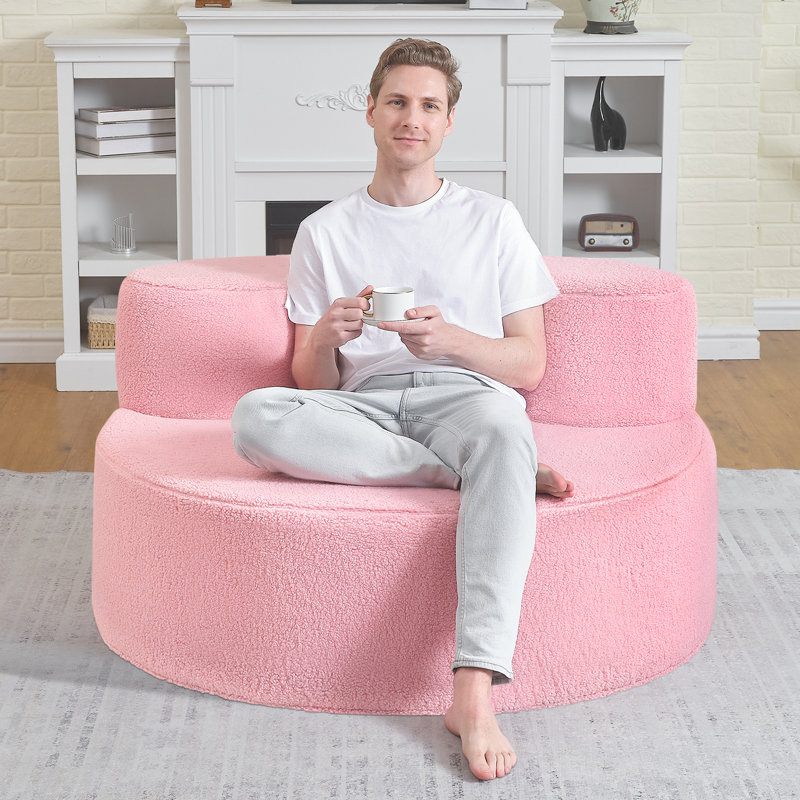 Fauteuil à billes 45 po avec grand dossier et fauteuil à billes rembourré pour lire, jouer, rose, Velours rose