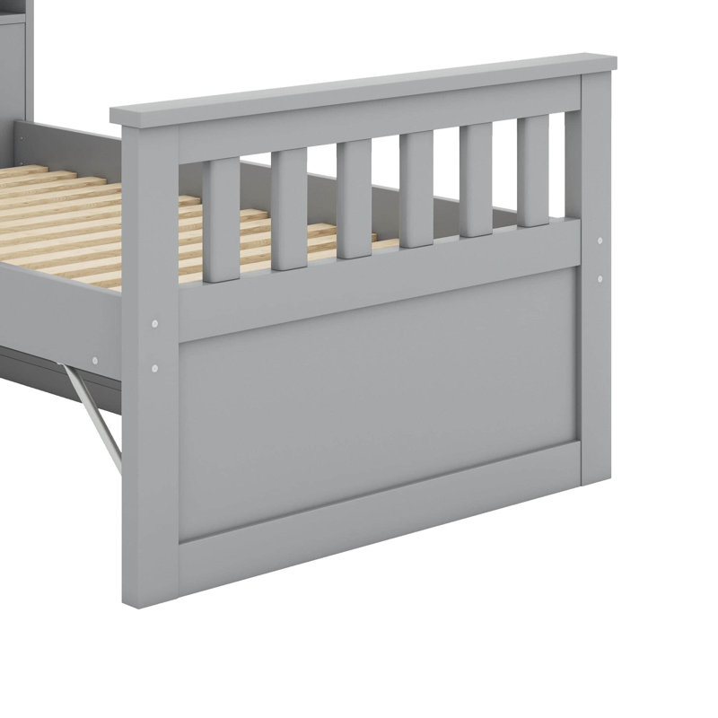Base de lit plateforme simple avec bibliothèques, étagères et tiroirs, Gris