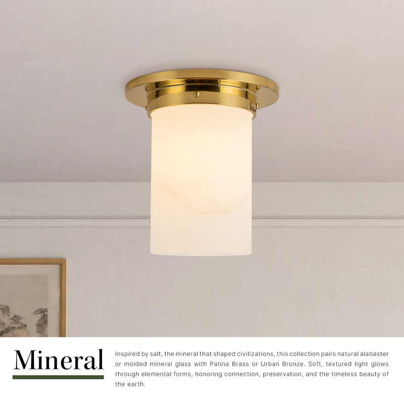 Mineral 8-in Brass Flush Mount, Alabaster, Oil Rubbed Bronze