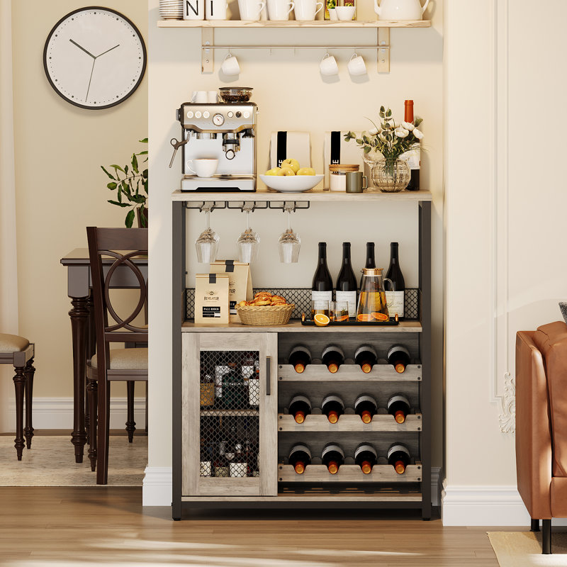 3-tier Wine Bar Cabinet With Led Lights For Kitchen, Living Room And Bar