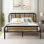 Structure de lit double Kempst avec tête et pied de lit en bois, lit plateforme industriel en métal avec support à lattes robuste, pas de sommier tapissier, gris ardoise-1484010326-1593960964