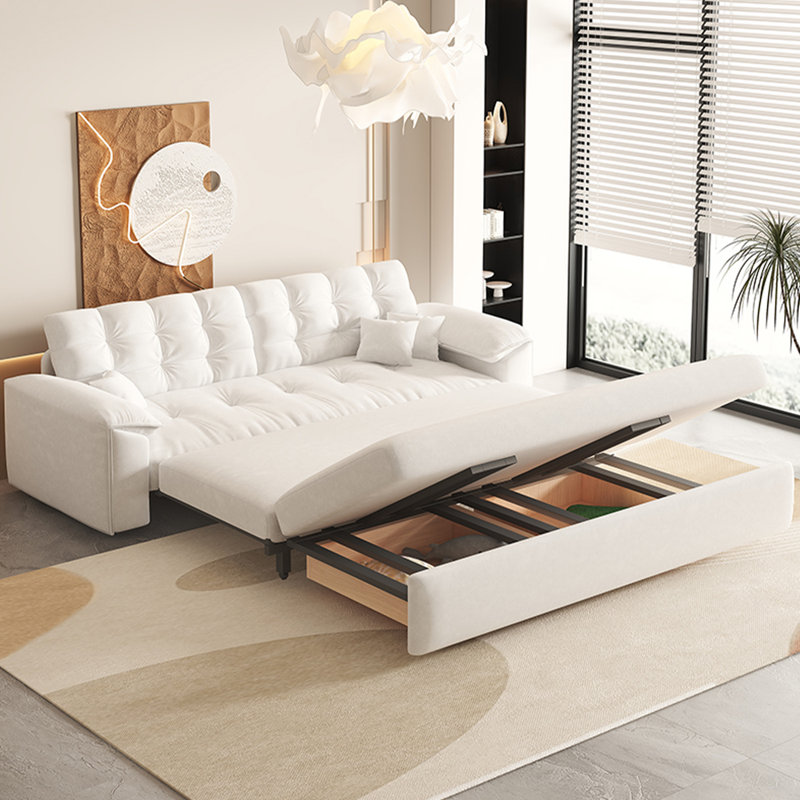 Canapé réglable en chenille de style crème avec structure en acier au carbone, H 35,4 po x l 74,8 po x P 33,9 po