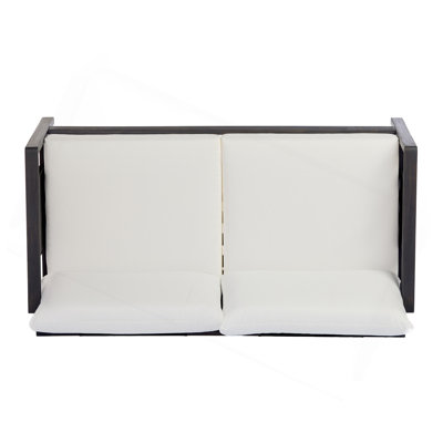 2 Piece Sofa Set with Cushions Outdoor Loveseat & Coffee Table Set – Acacia Wood Frame with Black Textilene, Water-Repellent White Cushions (Dark Grey Finish) for Patio/Backyard/Deck