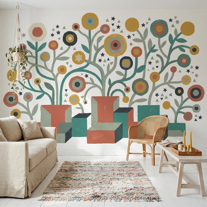 Papier peint éclectique rétro de style Mid-Century, 100 po x 96 po, Non tissé
