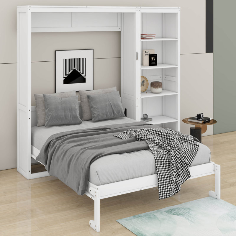 Lit escamotable escamotable avec tablettes, lit escamotable facile à installer, Blanc
