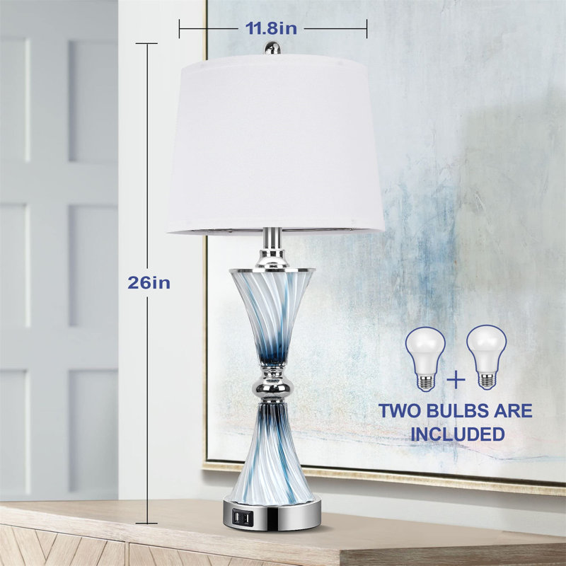 Touch Control Table Lamp For Bedrooms 3 Way Dimmable White Drum Shade Modern Bedsides Nightstand Lamp Set Of 2 With 2 USB Charging Port(Bulbs Included)