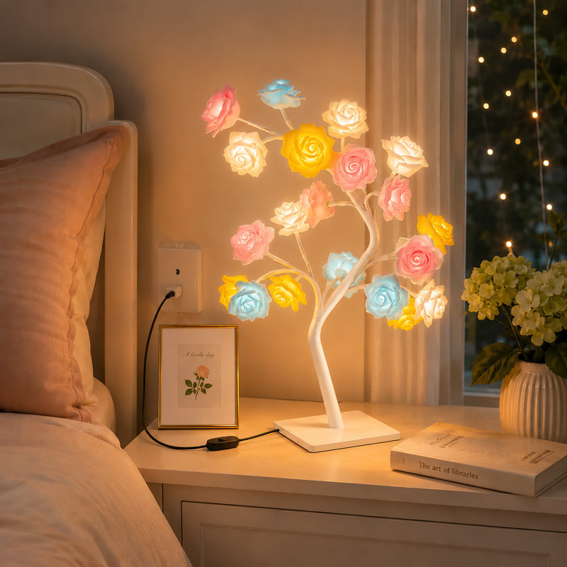 Decorative Rose Tree Table Lamp With LED Flower Lights