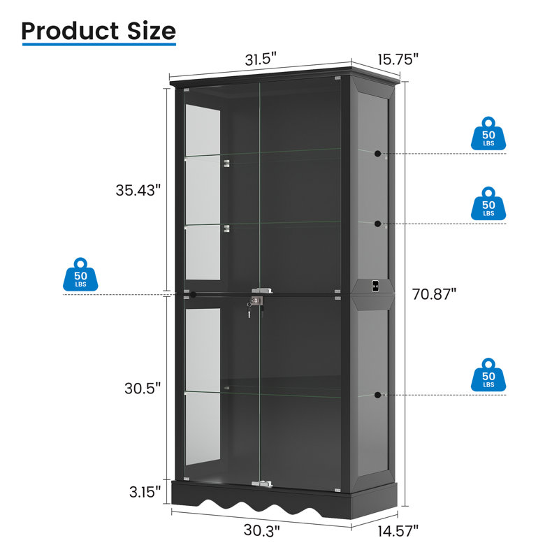 5-Tier Glass Display Cabinet with LED Lighting, Black