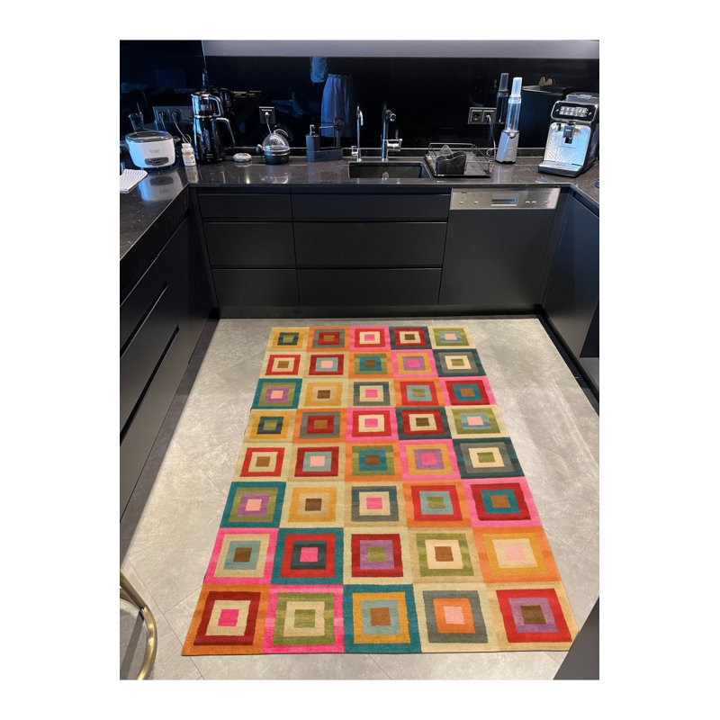 Tapis lavable à motif géométrique de couleur pastel, Sous-tapis rectangulaire 2 pi 4 po x 3 pi 11 po