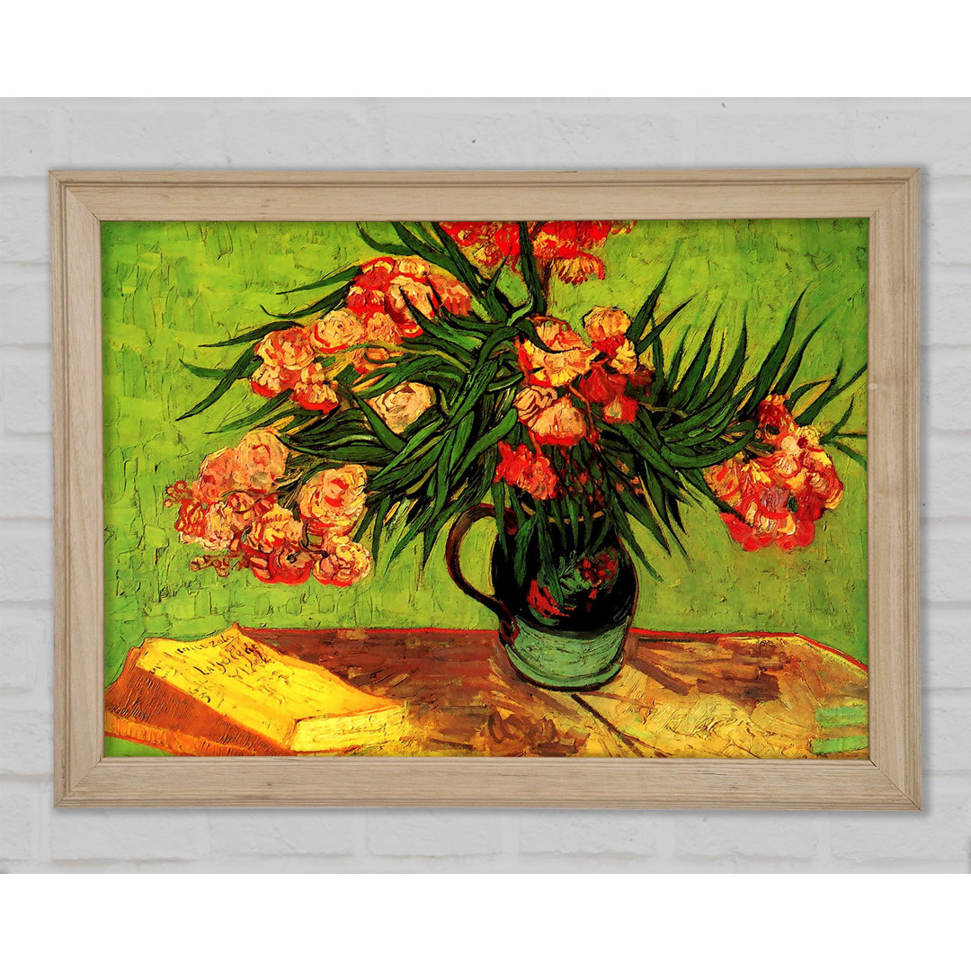 Stillleben Vase mit Oleander und Büchern von Van Gogh - Einzelne Bilderrahmen Kunstdrucke