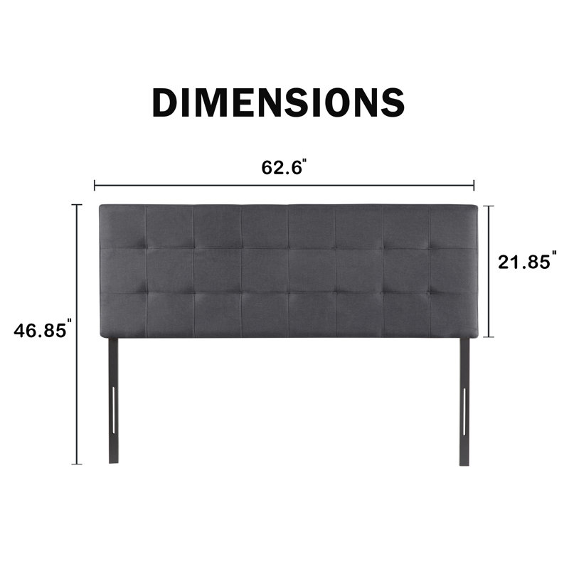 Classic Tufted Adjustable Upholstered Queen Headboard in Linen Fabric, Metal Legs, Light Gray