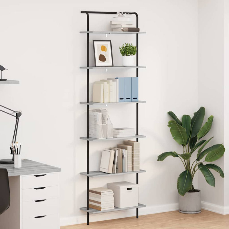  Bookshelf Old Wood Engineered Wood, (6 Shelves) 203cm H x 60cm W x 24cm D, Grey Sonoma