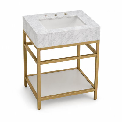 Meuble-lavabo simple 24 po avec lavabo, plateau en marbre de Carrare, structure de console en métal, meuble-lavabo autoportant