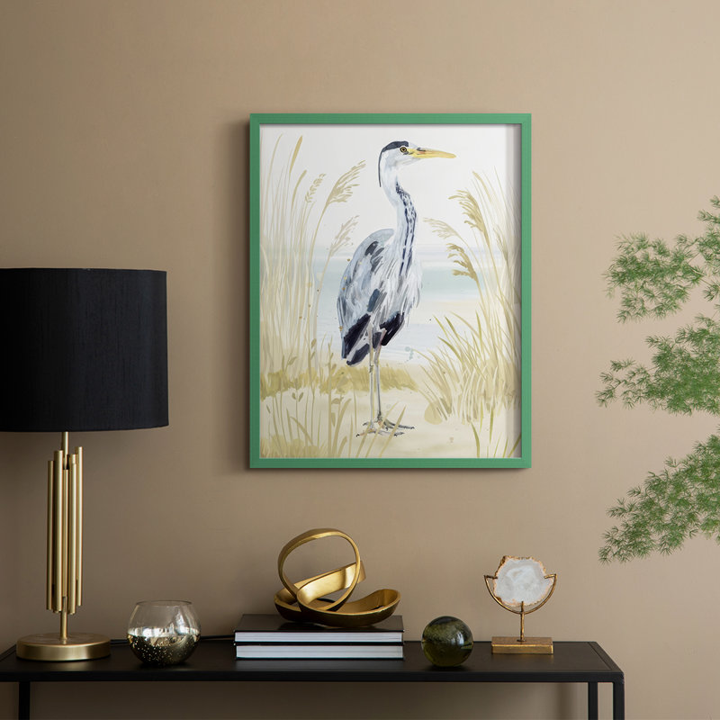 Heron on the Coast I, reproduction encadrée - bois massif, H 15 po x l 12 po, Vert