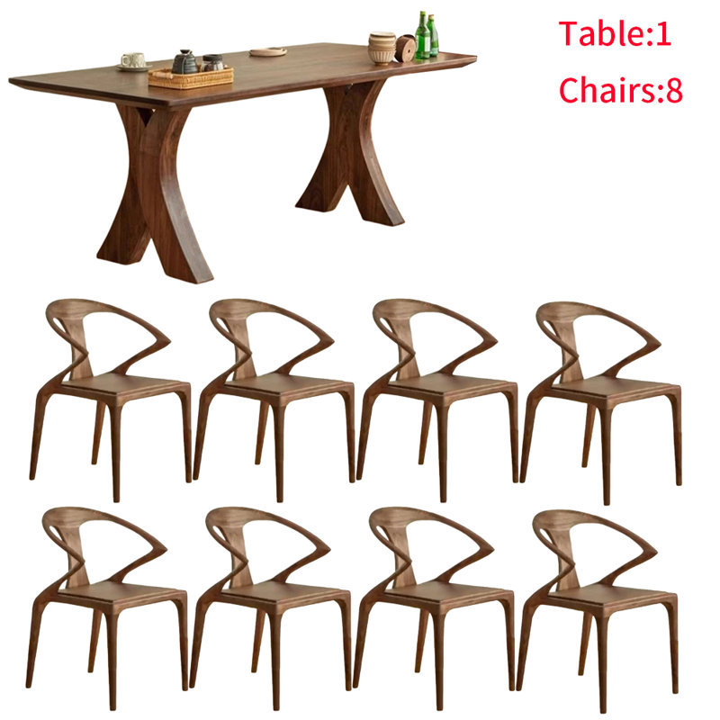 Nordic style solid wood dining table set, 29.5"H x 78.7"L x 31.4"W