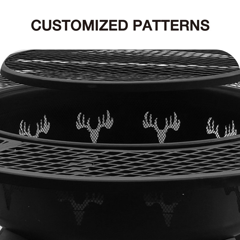 Arlmont & Co. Large 47" Wood Burning Fire Pit Outdoor Backyard Patio Fire Pit With Cooking Grill Grate, Deer Head Style