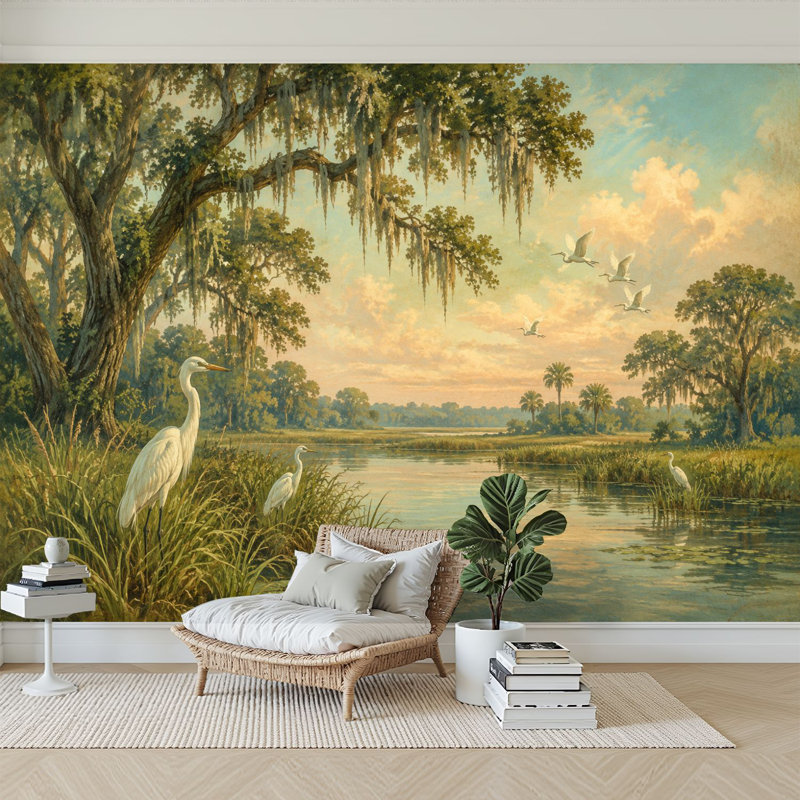 Papier peint adhésif autocollant Serene Marshland, L 100 po x l 144 po