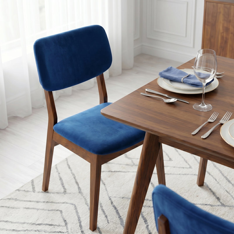 Avra Upholstered Solid Wood Side Chair, Velvet Blue