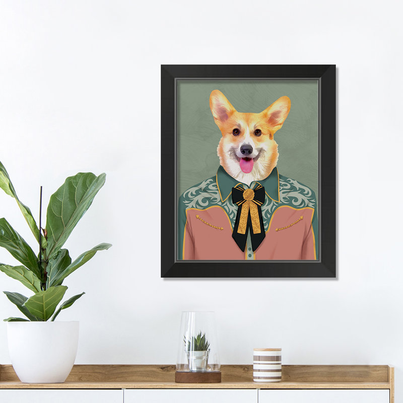 Dressed Corgi 1 - Peinture avec cadre, H 14 po x l 11 po