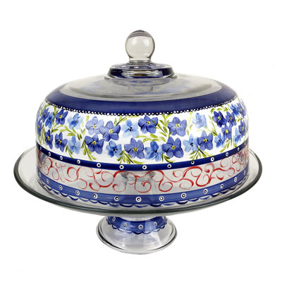 Présentoir à gâteaux en verre à fleurs bleues Barcelona