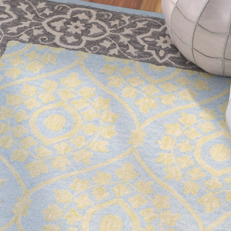 Tapis oriental en laine / coton crocheté à la main en coton / jaune Guzi, Rectangle 3 pi x 5 pi