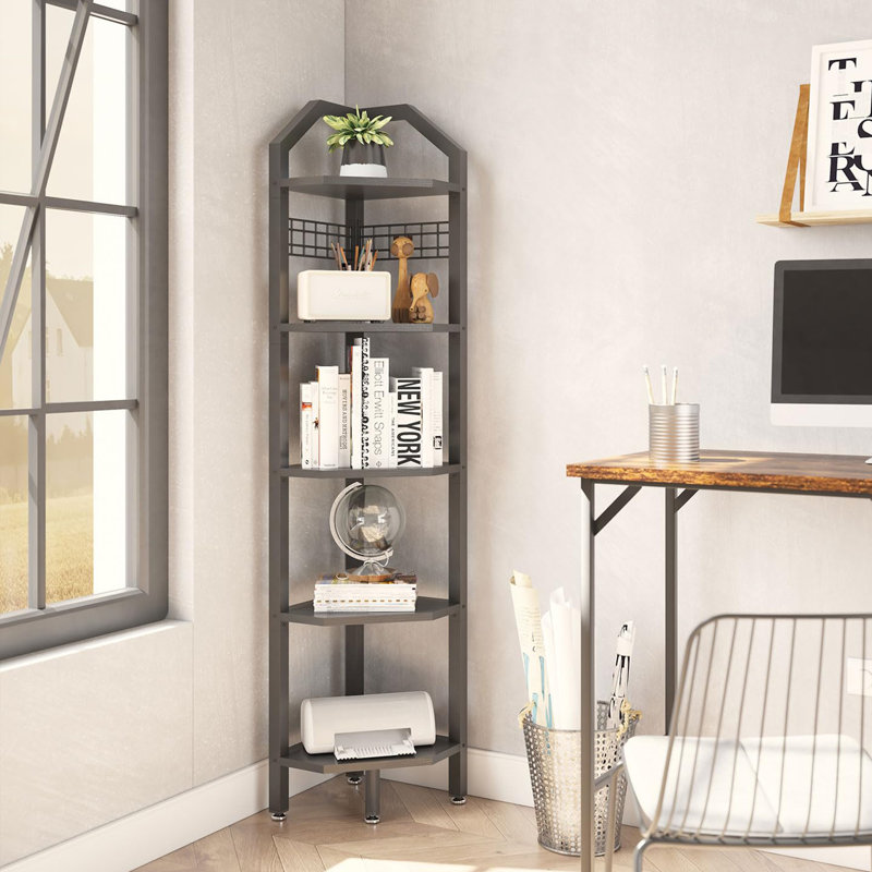 176cm H x 31cm W Metal Corner Bookcase, Black