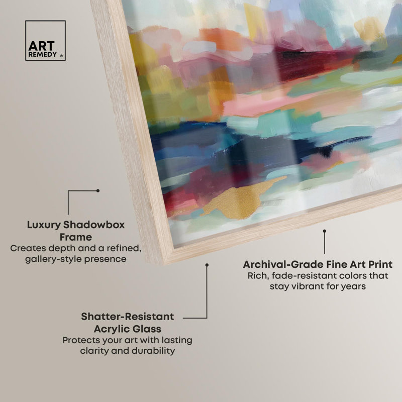 «Vibrant Dreamscape Shadowbox Print», art mural abstrait par Art Remedy, cadre blond, 16 x 11, H 11 po x l 16 po, Cadre blond