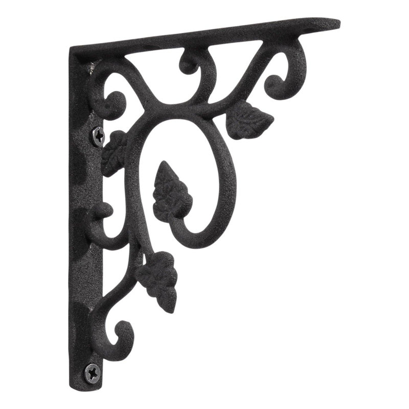Grape Leaves Iron Shelf Bracket, 4.38" H x 4.38" W x 0.5" D, Matte Black