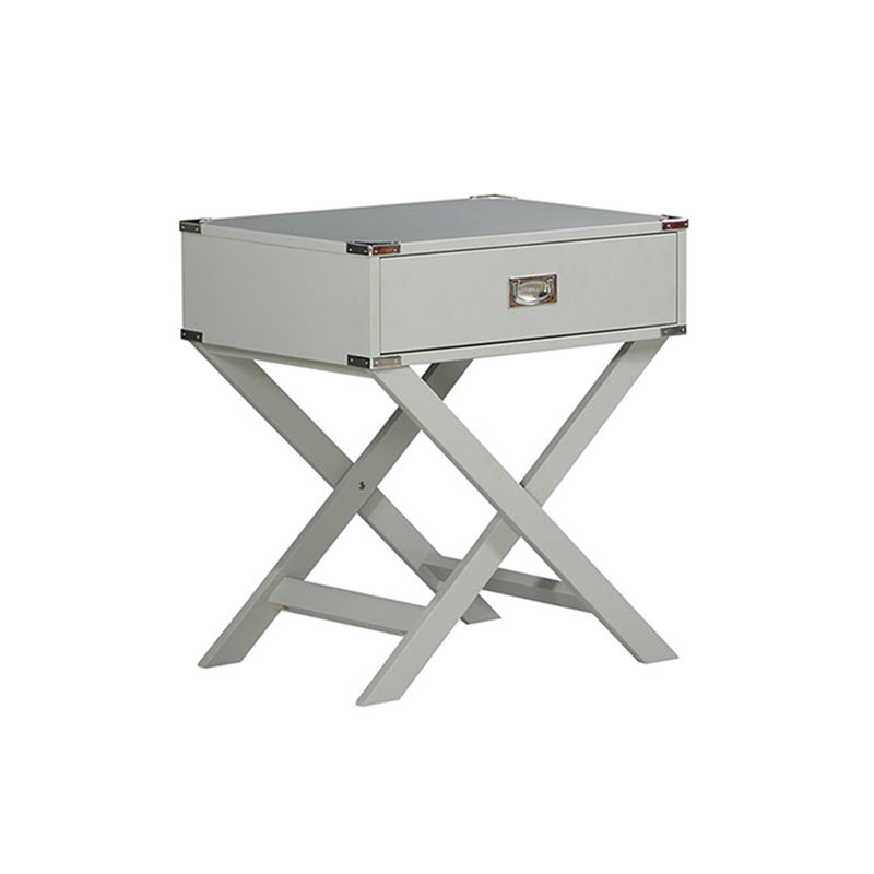 Asger Solid Wood Tray Top End Table Set with Storage and Built-In Outlets, Grey