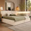 Lit double capitonné Cloud avec tête de lit, 2 tiroirs de rangement, éclairage DEL, port USB, pieds en bois, sans sommier.