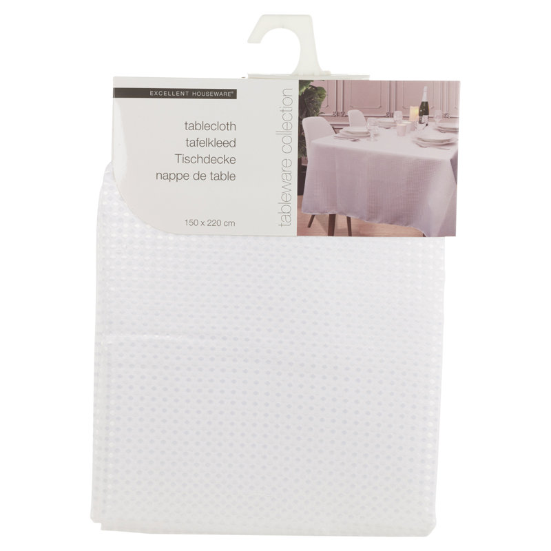 Damask Tablecloth, White, 150cm W x 220cm L