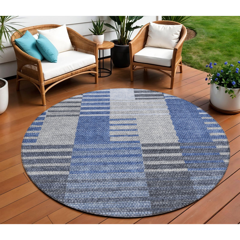 Tapis intérieur lavable rayé 8 pi Denim