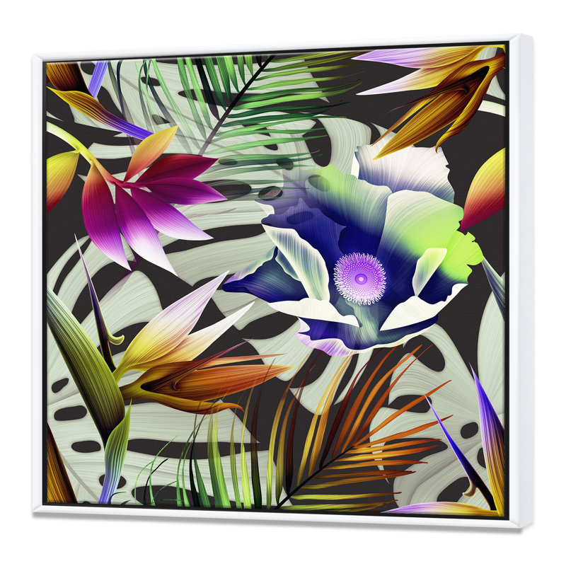 Fleur tropicale II - reproduction d'art sur toile, H 16 po x l 16 po x P 1 po, Toile blanche encadrée