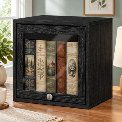 Build a modular cubby arrangement for books, clothing, and toys with this stackable black DIY storage system, featuring a glass-door cube for home closets or offices.