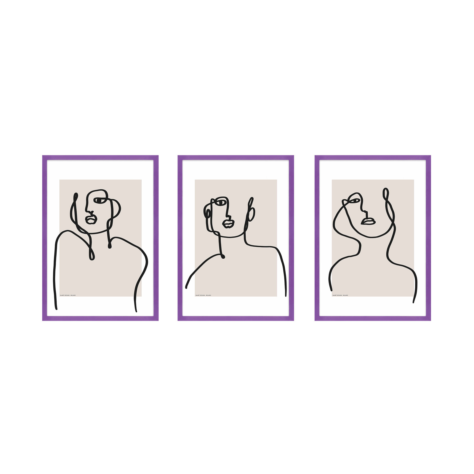 Romina Gadler "Figure and Form" 3-Piece Print Set, Purple Framed Paper, 30" H x 21" W x 1.25" D
