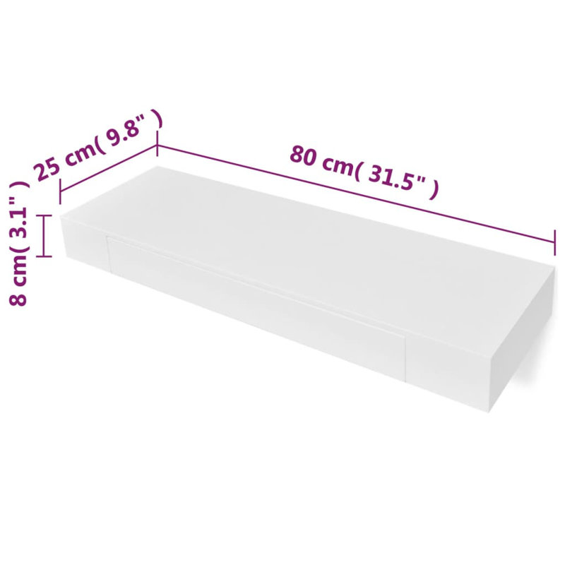 Wall Shelf Floating Shelf with Drawer Display Shelf for Books DVDs, 3.14" H x 31.49" W x 9.84" D