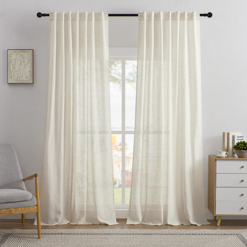  Draycott Semi Sheer Back Tab Curtain Panel Pair, 52" W x 96" L, Natural