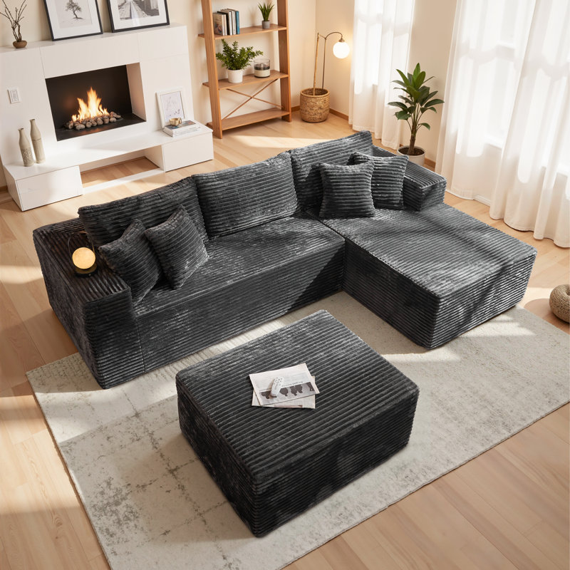 Canapé modulaire rembourré de 108 po avec chaise longue en L avec repose-pieds Cloud, Gris