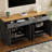 Adolar 70" Tv Stand With Adjustable Shelves & 2 Drawers, Rustic Style Sideboard For Living Room, Bedroom, Black Wood Grain Table Drawers Delicate Curve, Accommodates Tvs, Versatile-121170874-121170875