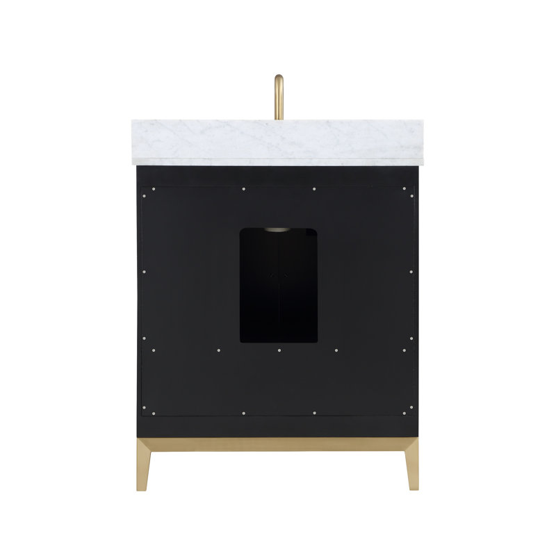Gracie 30'' W Single Vanity, Midnight Black, Satin Brass, Carrara Marble