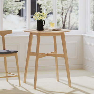 Table de salle à manger à hauteur de comptoir ronde en bois, finition chêne naturel, P 35,4 po x l 35,4 po x H 36 po