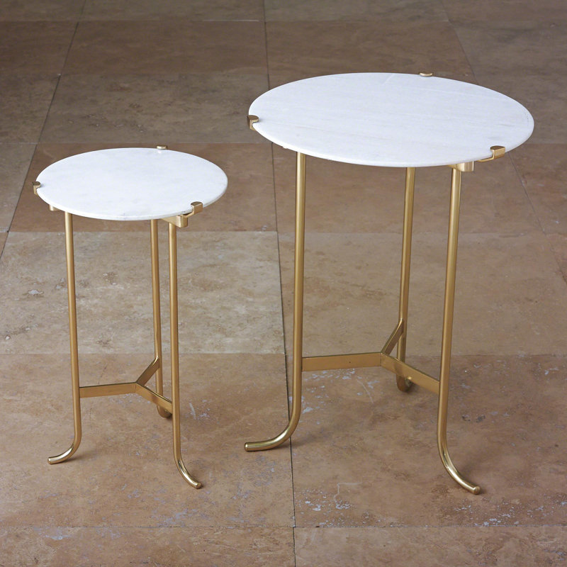 Plie Table-Brass/White Honed Marble, Polished Brass/White Honed Marble