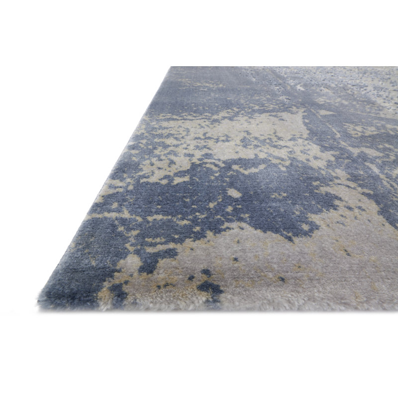 Tapis abstrait en denim / gris Bourn, Rectangle 9 pi 6 po x 13 pi